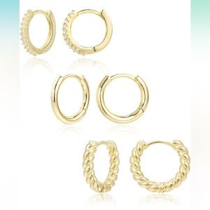 3 pairs of small gold hoops